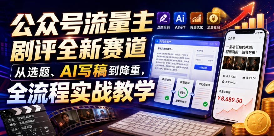 公众号流量主剧评全新赛道,从选题、AI写稿到降重,全流程实战教学