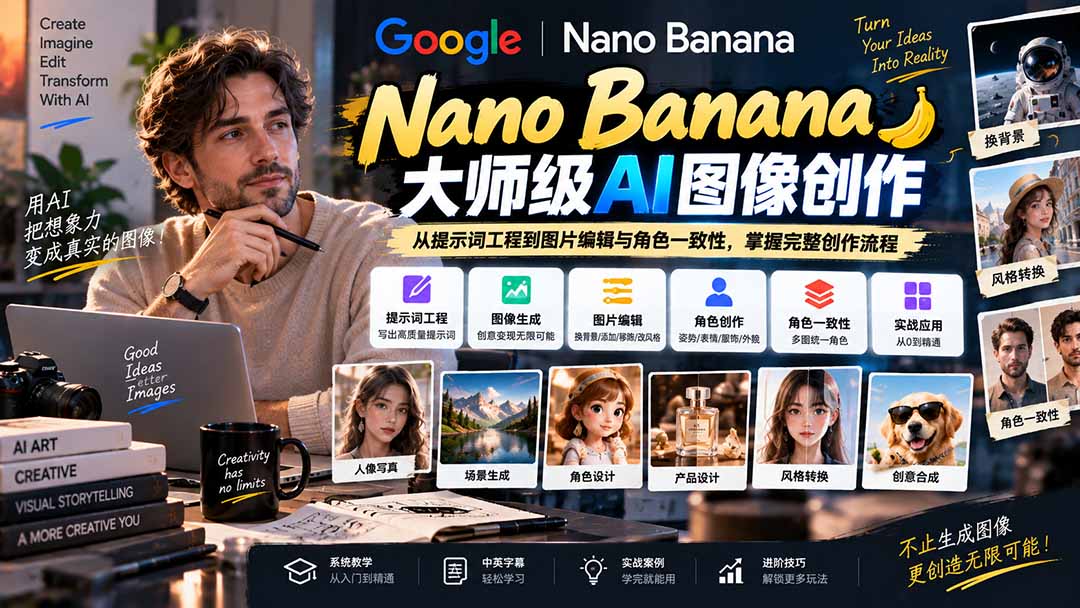 （20610期）【无水印】Nano Banana大师级AI图像实战课：从提示词工程到图片编辑与角色一致性，掌握完整创作流程