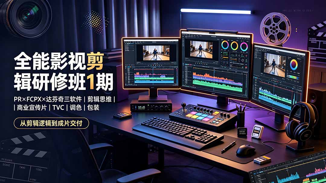 （19451期）全能影视剪辑研修班1期-无水印：PR&times;FCPX&times;达芬奇三软件&times;剪辑思维&times;商业宣传片&times;TVC&times;调色&times;包装，全链路系统课