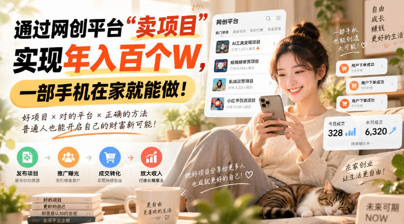 （20445期）通过网创平台&ldquo;卖项目&rdquo;实现年入百万，一部手机在家就能做！