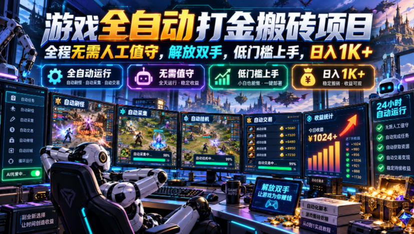 游戏全自动打金搬砖项目,全程无需人工值守,解放双手,低门槛上手,日入1K+【揭秘】