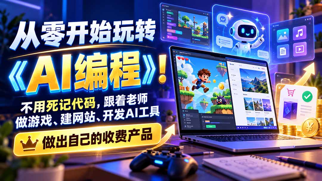 （21211期）从零开始玩转《AI编程》！不用死记代码，跟着老师做游戏、建网站、开发AI工具，最后完成自己的收费产品