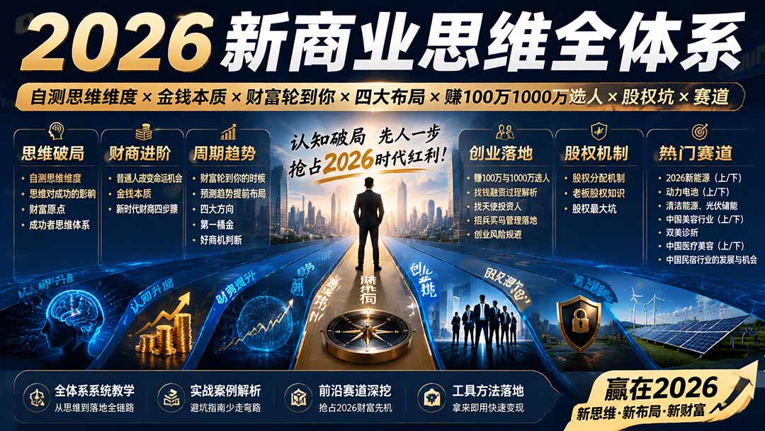 （19696期）2026新商业思维全体系：自测思维维度&times;金钱本质&times;财富轮到你&times;四大布局&times;赚100万1000万选人&times;股权坑&times;赛道