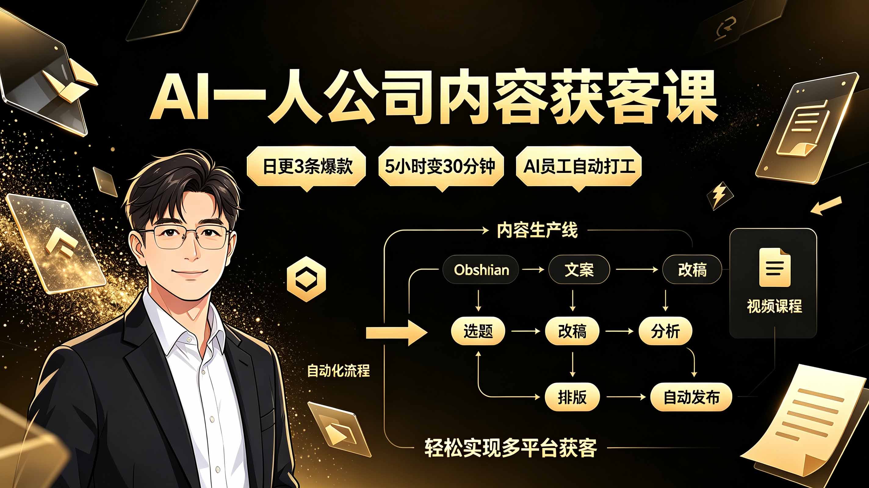 （19387期）AI一人公司内容获客课：日更3条爆款&times;5小时变30分钟&times;AI员工自动打工，轻松实现多平台获客