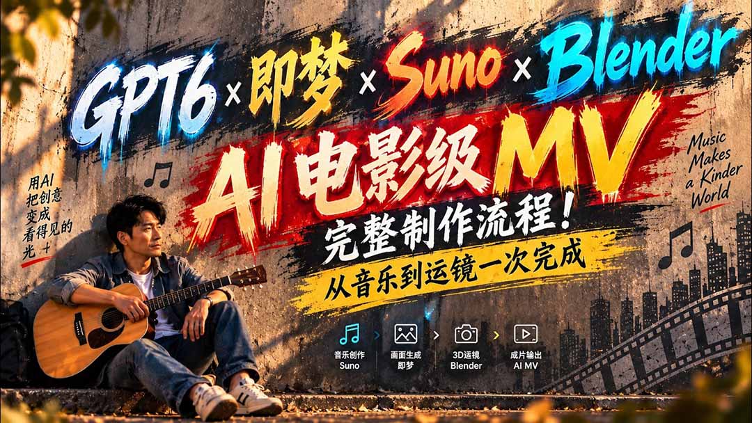 （20587期）【无水印】GPT6&times;即梦&times;Suno&times;Blender｜AI电影级MV完整制作流程！从音乐到运镜一次完成