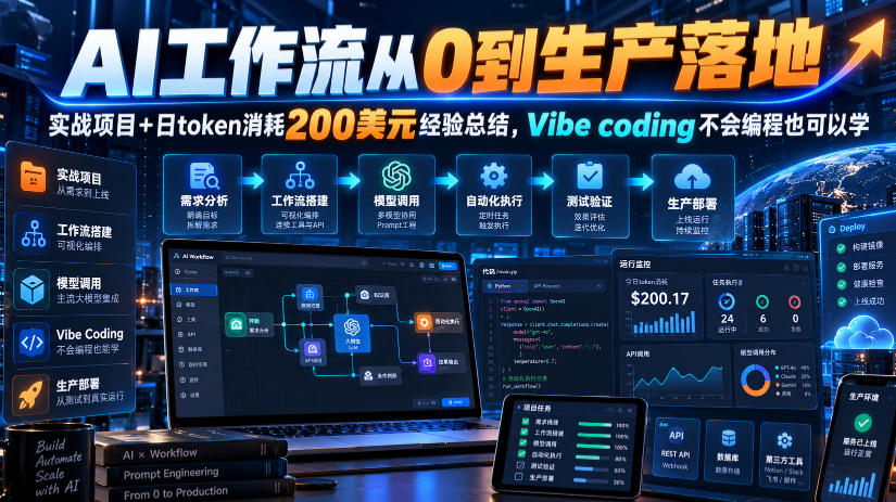 AI工作流从0到生产落地，实战项目+日token消耗200美刀经验总结，Vibe coding不会编程也可以学