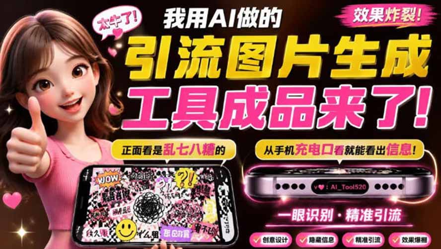 （20183期）自媒体引流工具来了，把你的微信藏到图片中，正面看是乱七八糟的乱码，手机平躺从充电口看就能看出实际内容