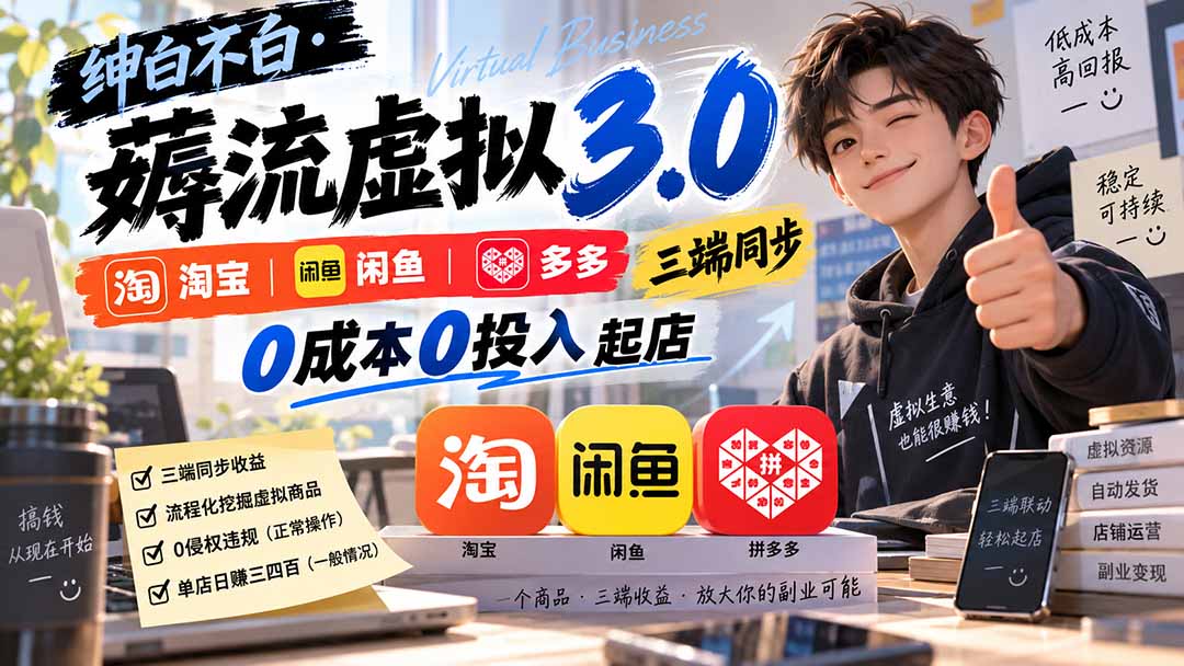 （20400期）绅白不白&middot;薅流虚拟3.0丨淘宝闲鱼多多三端同步丨0成本0投入起店（更新）