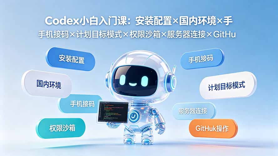 （19402期）Codex小白入门课：安装配置&times;国内环境&times;手机接码&times;计划目标模式&times;权限沙箱&times;服务器连接&times;GitHub操作