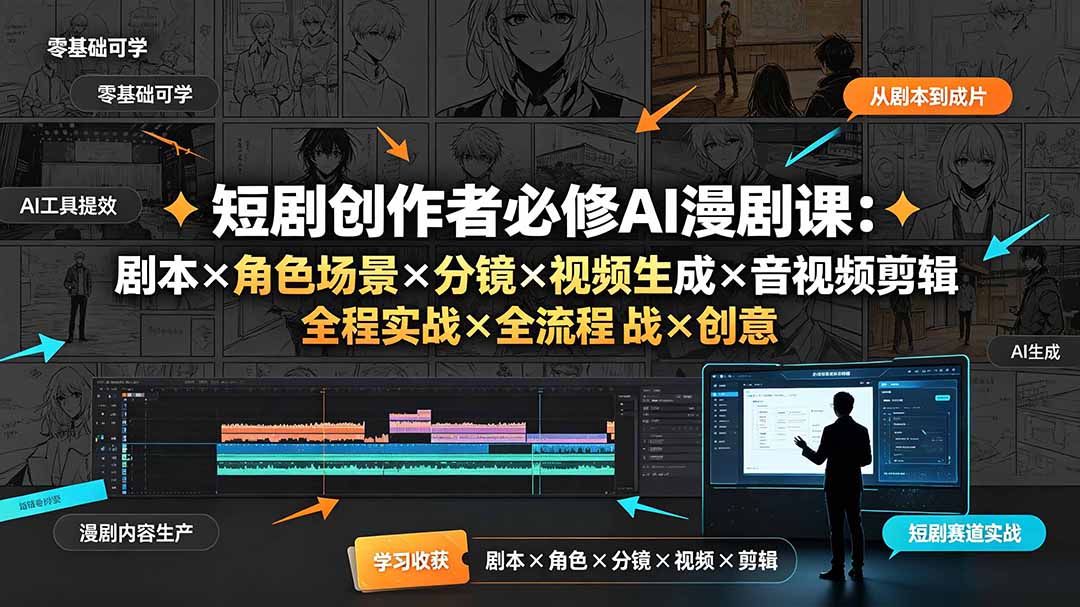 （19459期）短剧创作者必修AI漫剧课：剧本&times;角色场景&times;分镜&times;视频生成&times;音视频剪辑&times;全流程实战&times;创意短片拆解