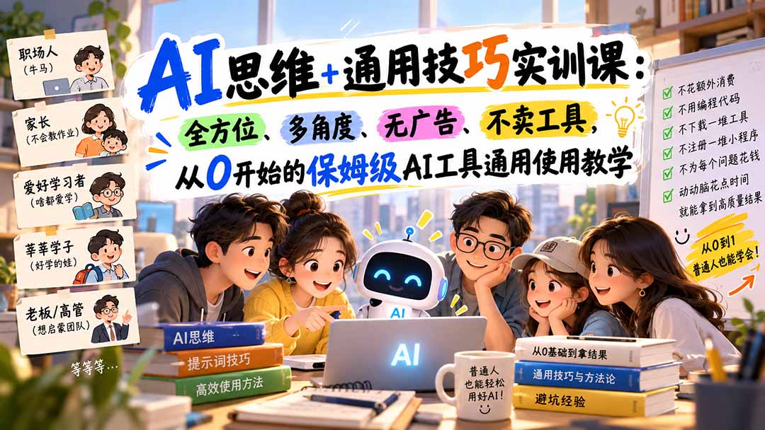 （20680期）【无水印】AI思维+通用技巧实训课：全方位、多角度、无广告、不卖工具，从0开始的保姆级AI工具通用使用教学