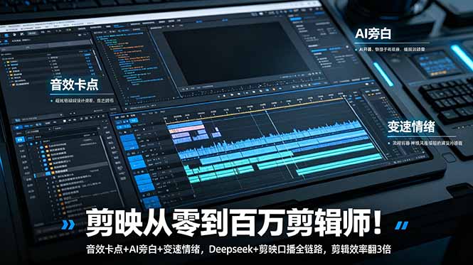 （18867期）剪映从零到百万剪辑师！音效卡点+AI旁白+变速情绪，Deepseek+剪映口播全链路，剪辑效率翻3倍