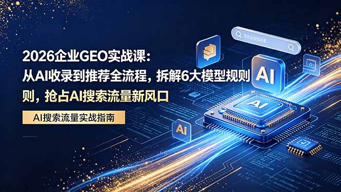 （18368期）2026 企业GEO实战课：从AI收录到推荐全流程，拆解6大模型规则，抢占 AI 搜索流量新风口