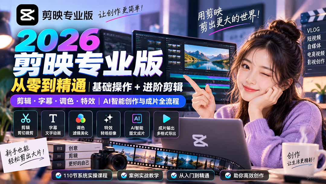 （20276期）2026剪映专业版从零到精通｜基础操作+进阶剪辑｜剪辑&middot;字幕&middot;调色&middot;特效｜AI智能创作与成片全流程