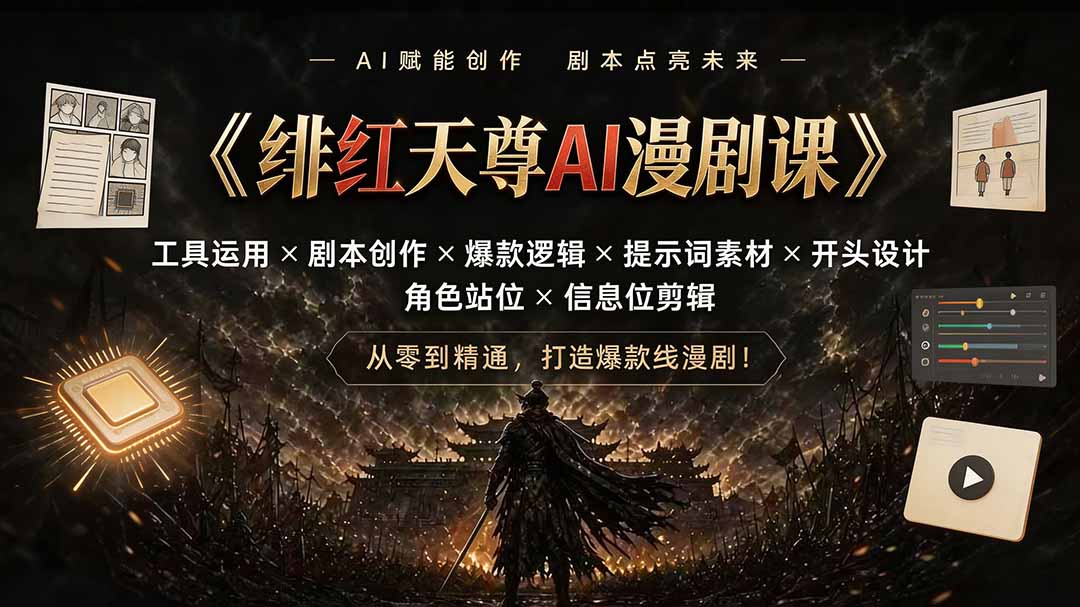 （19597期）绯红天尊AI漫剧课｜工具运用&times;剧本创作&times;爆款逻辑&times;提示词素材&times;开头设计&times;角色站位&times;信息位剪辑