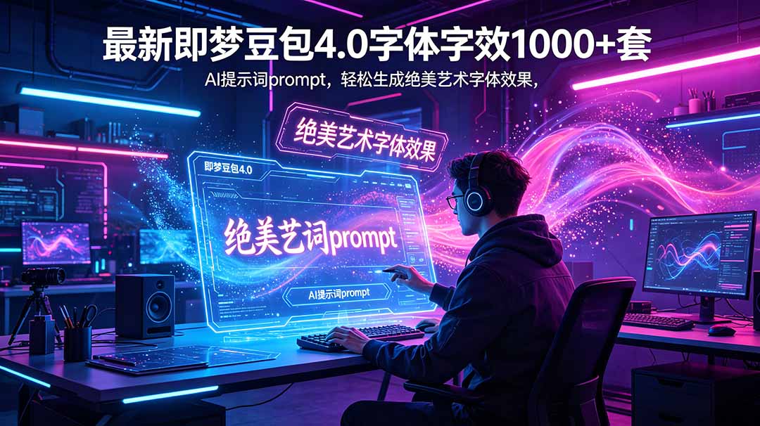 （18650期）最新即梦豆包4.0字体字效1000+套，AI提示词prompt，轻松生成绝美艺术字体效果