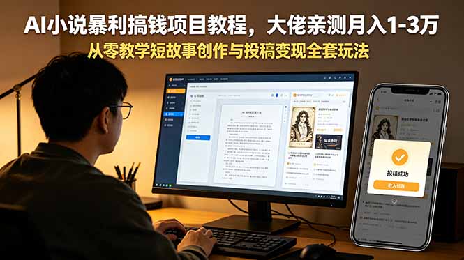 （18913期）AI小说暴利搞钱项目教程-更新，大佬亲测月入1-3万，从零教学短故事创作与投稿变现全套玩法
