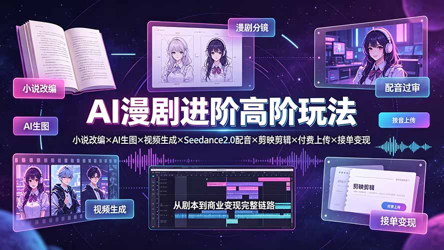 （19430期）AI漫剧进阶高阶玩法：小说改编&times;AI生图&times;视频生成&times;Seedance2.0配音&times;剪映剪辑&times;付费上传&times;接单变现