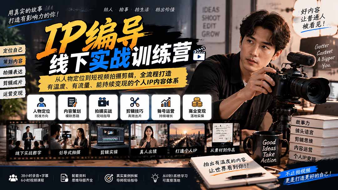 （20611期）【无水印】IP编导线下实战训练营-更新：从人物定位到短视频拍摄剪辑，全流程打造有温度、有流量、能持续变现的个体