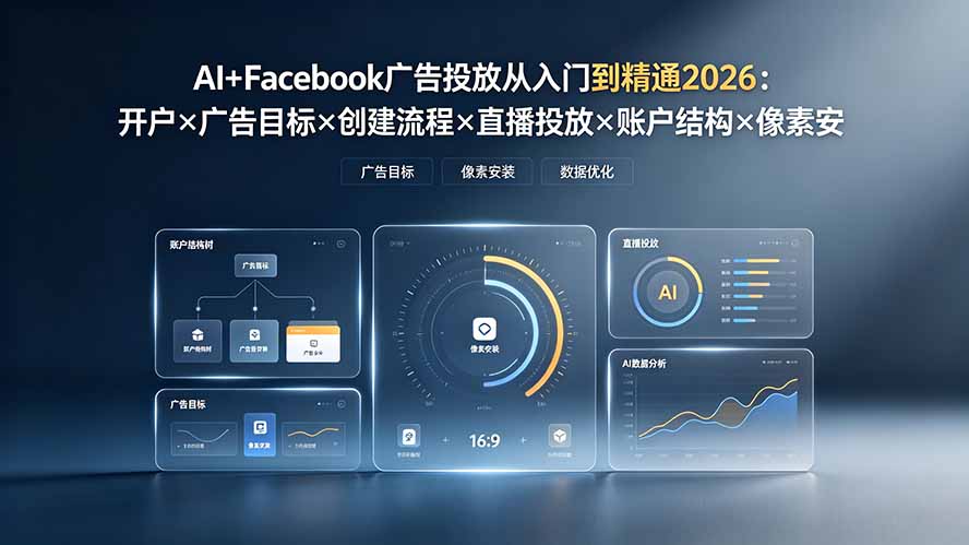 （19465期）AI+Facebook广告投放从入门到精通2026：开户&times;广告目标&times;创建流程&times;直播投放&times;账户结构&times;像素安装&times;AI赋能