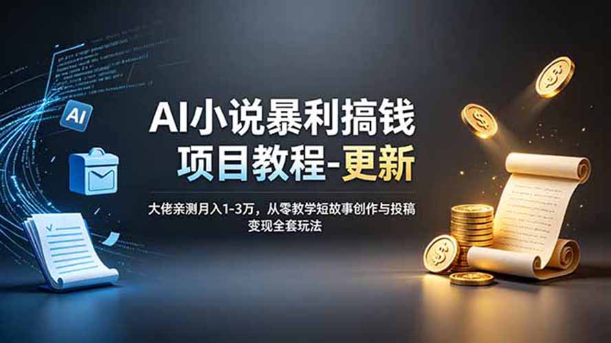 （19293期）AI小说暴利搞钱项目教程-更新，大佬亲测月入1-3万，从零教学短故事创作与投稿变现全套玩法