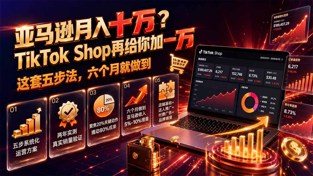 （19643期）亚马逊月入十万？TikTok Shop再给你加一万&mdash;&mdash;这套五步法，六个月就做到【原创双语字幕】
