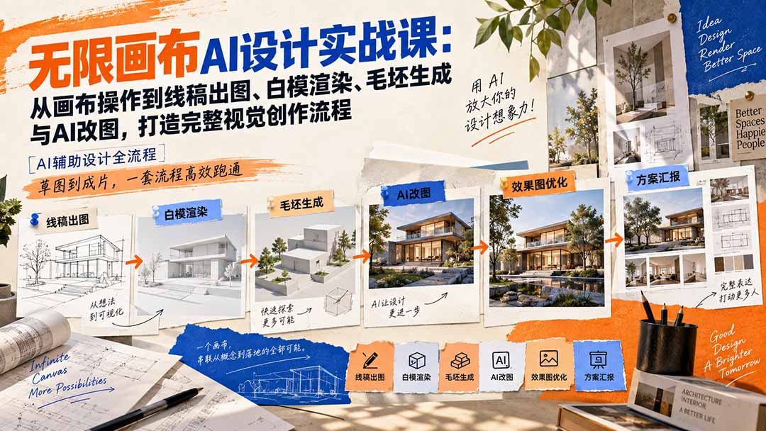 （20613期）【无水印】无限画布AI设计实战课-更新：从画布操作到线稿出图、白模渲染、毛坯生成与AI改图，打造完整视觉创作流程