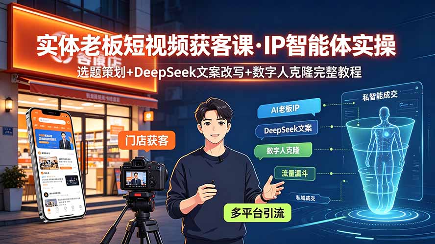 （19260期）实体老板短视频获客课&middot;IP智能体实操｜选题策划+DeepSeek文案改写+数字人克隆完整教程